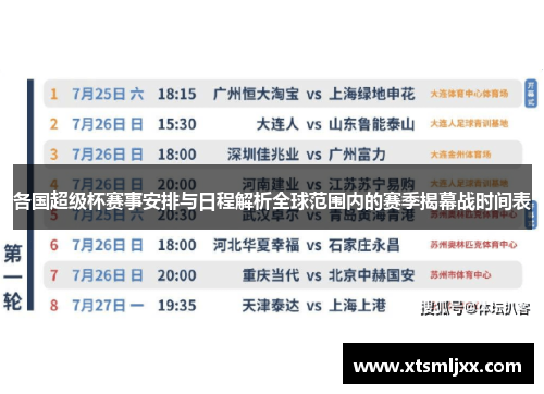 各国超级杯赛事安排与日程解析全球范围内的赛季揭幕战时间表