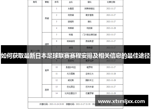 如何获取最新日本足球联赛赛程安排及相关信息的最佳途径